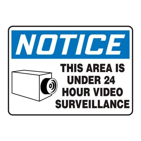 Accuform Accuform Notice Sign, This Area Is Under 24 Hour Video., 14inW x 10inH, Adhesive Vinyl MASE807VS